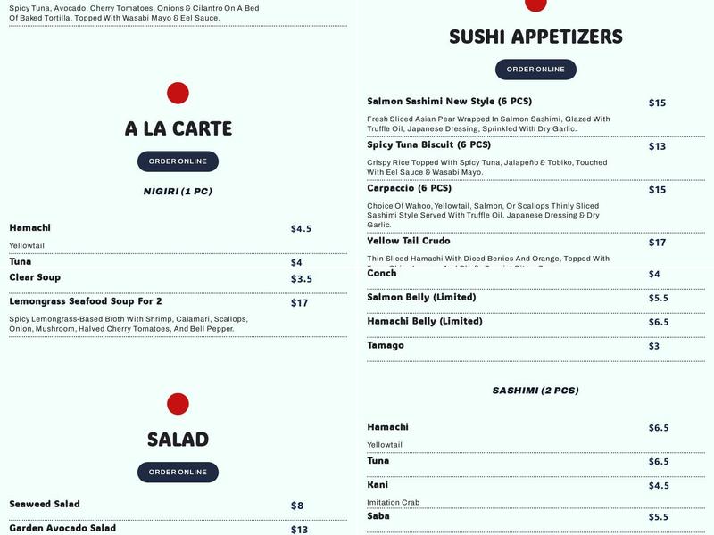 Arashi Yama sushi & hibachi lounge Menu