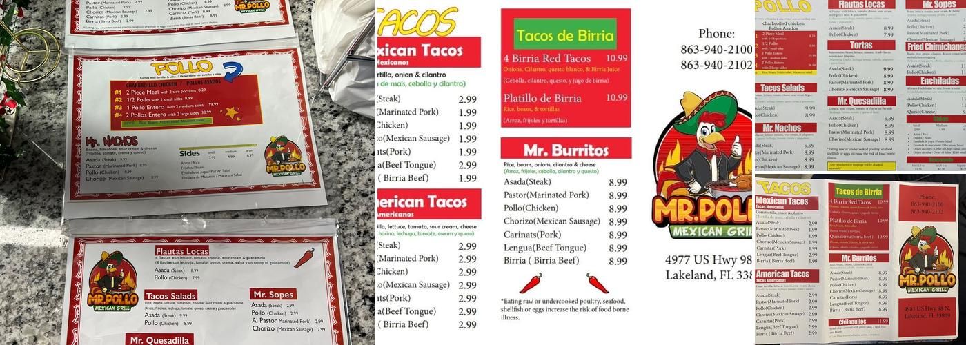 Mr. Pollo Mexican Grill Menu
