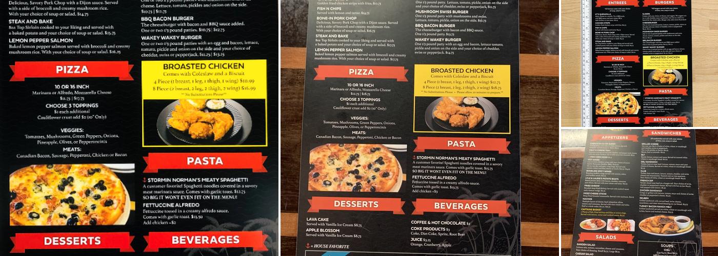 Stormin Norman's Shipfaced Saloon Menu