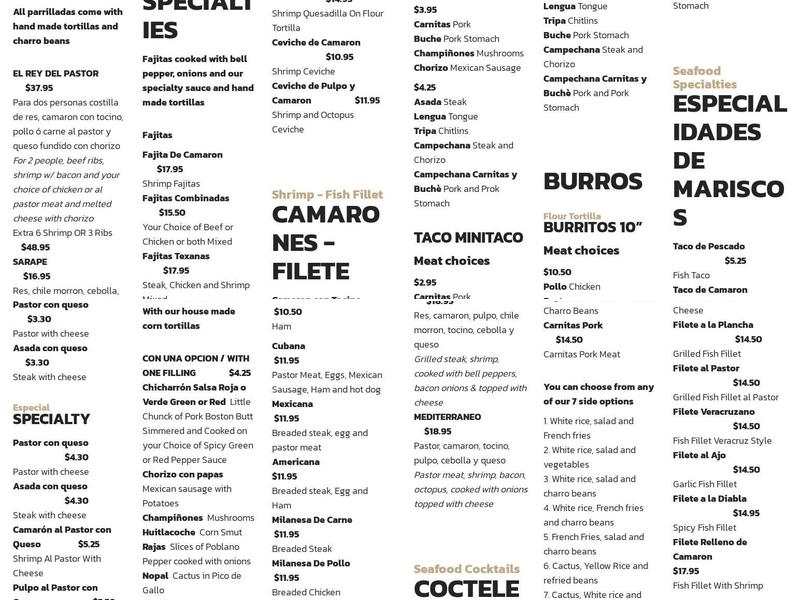 Taqueria El Rey Del Pastor Menu