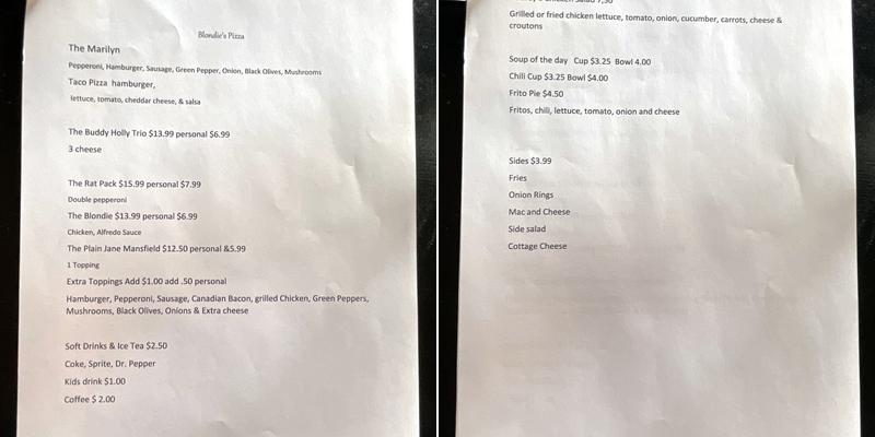 Blondie’s Bar and Grill Menu