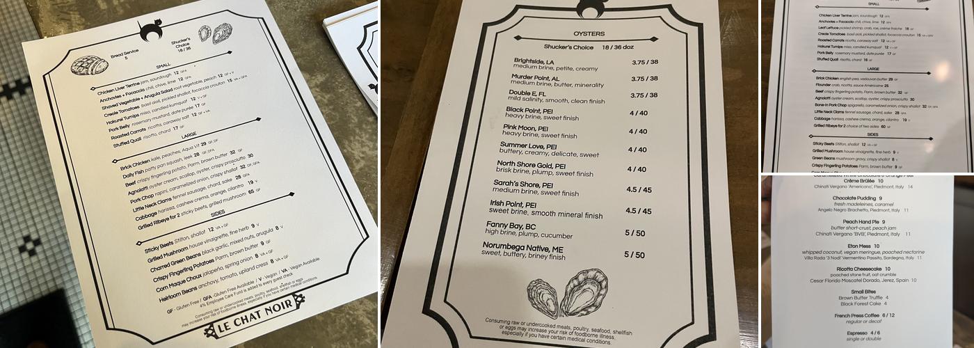 Le Chat Noir Menu