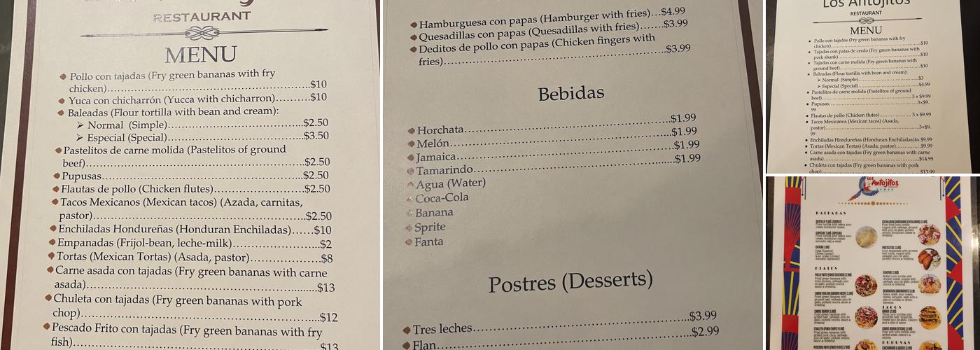 Los Antojitos Menu