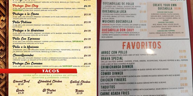 Don Chuy’s Mexican Grill & Bar Menu