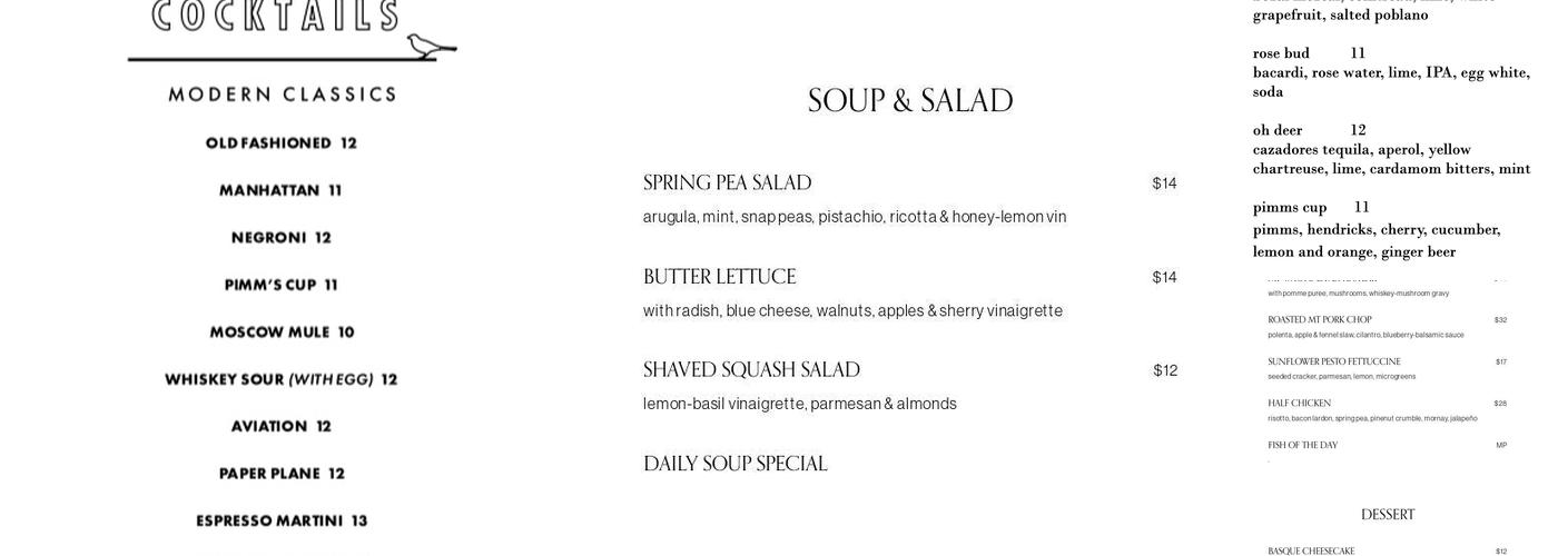 One Legged Magpie Menu