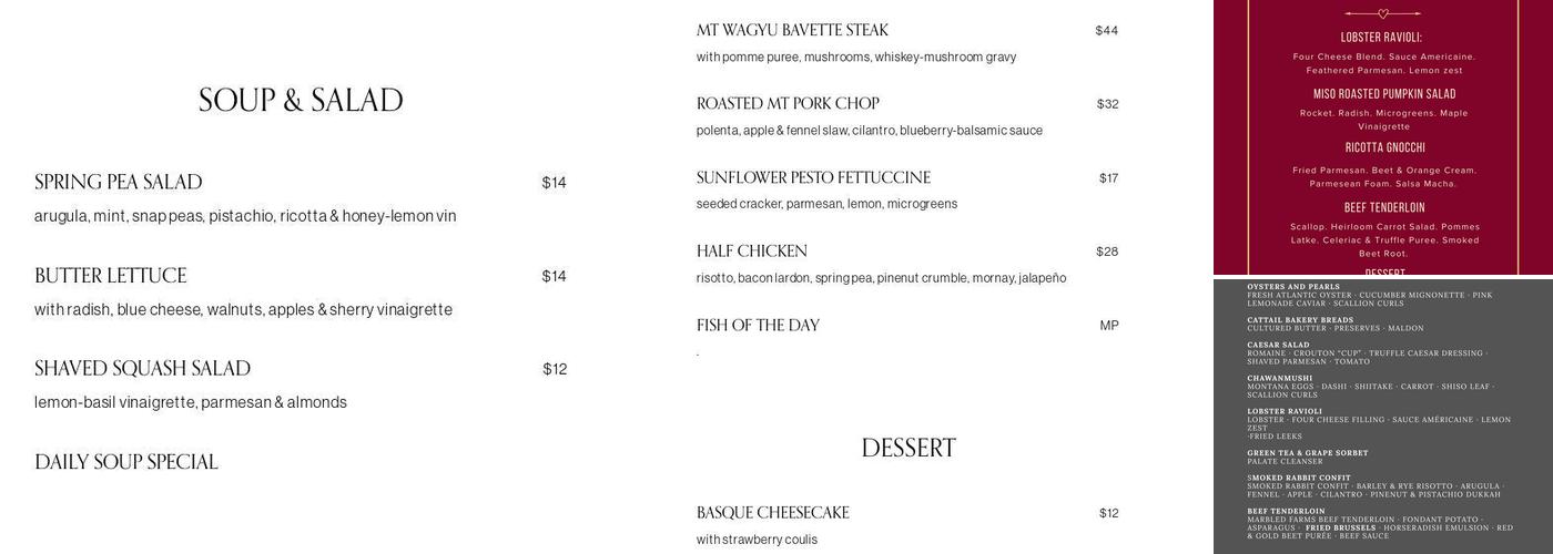 One Legged Magpie Menu