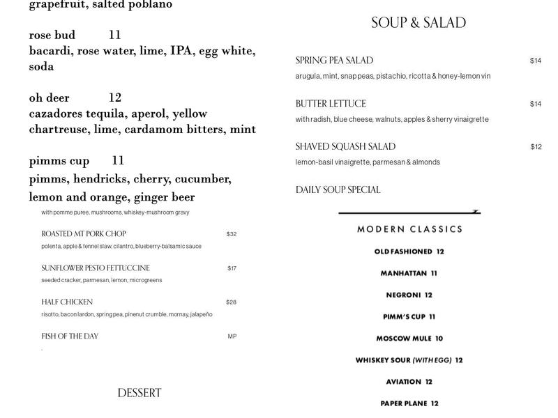 One Legged Magpie Menu