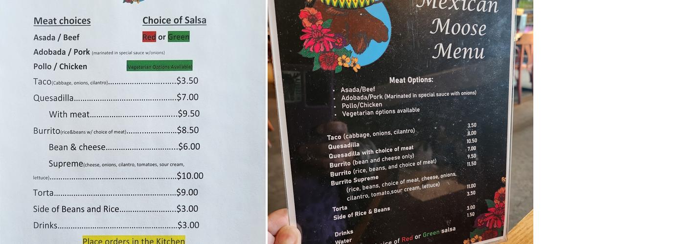 Mexican Moose Restaurant Menu