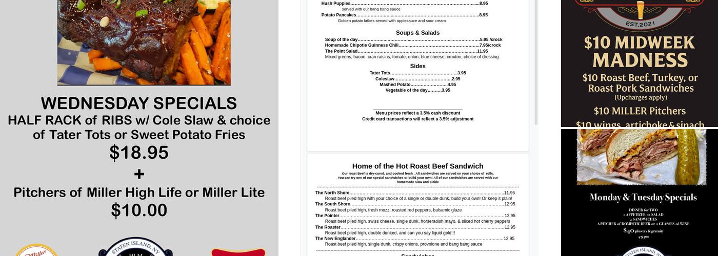 The point tavern Menu