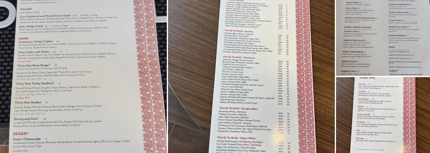 Thirty Nine Restaurant Menu