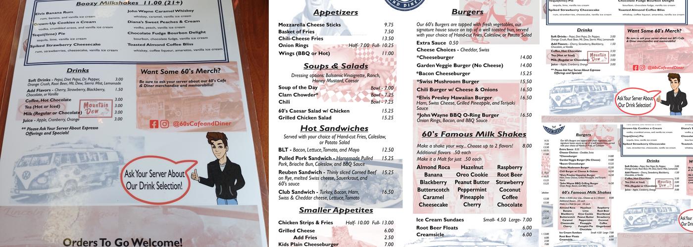 60's Cafe & Diner Menu