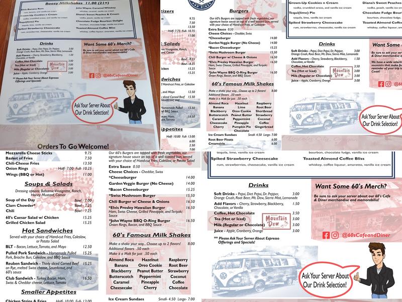 60's Cafe & Diner Menu