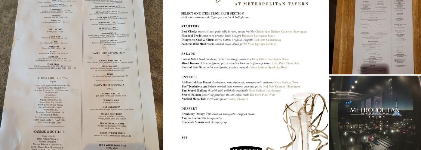 Metropolitan Tavern Menu