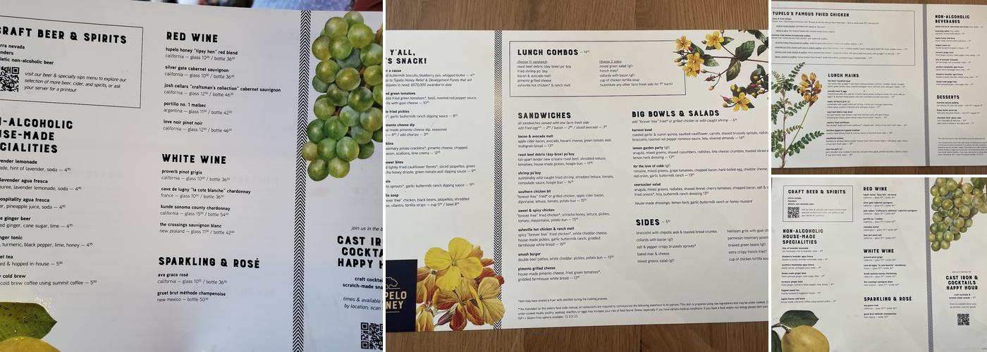 Tupelo Honey Southern Kitchen & Bar Menu