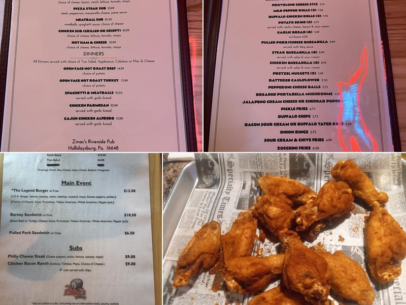 Zmac's Riverside Pub Menu