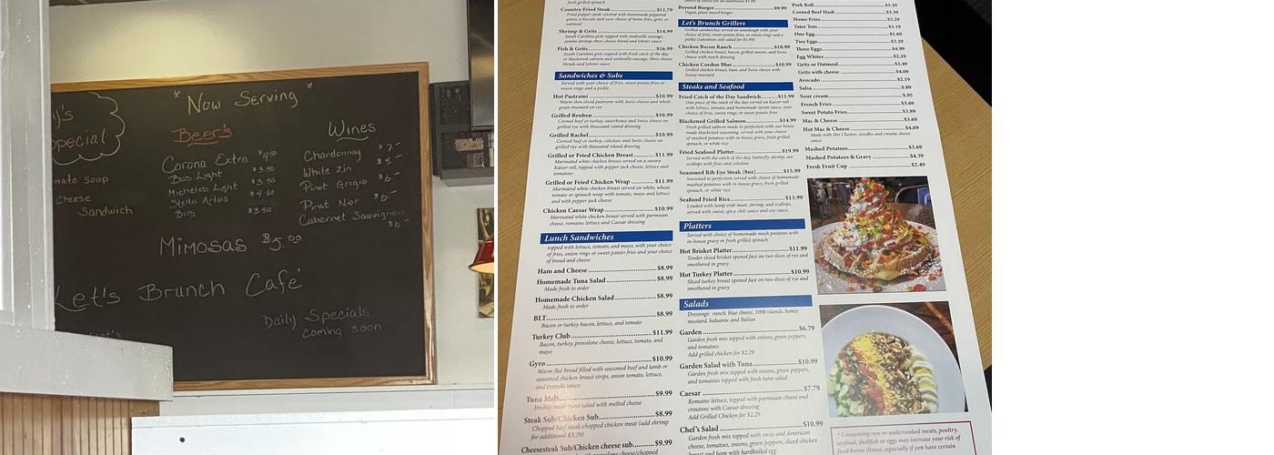 Lets Brunch cafe Menu