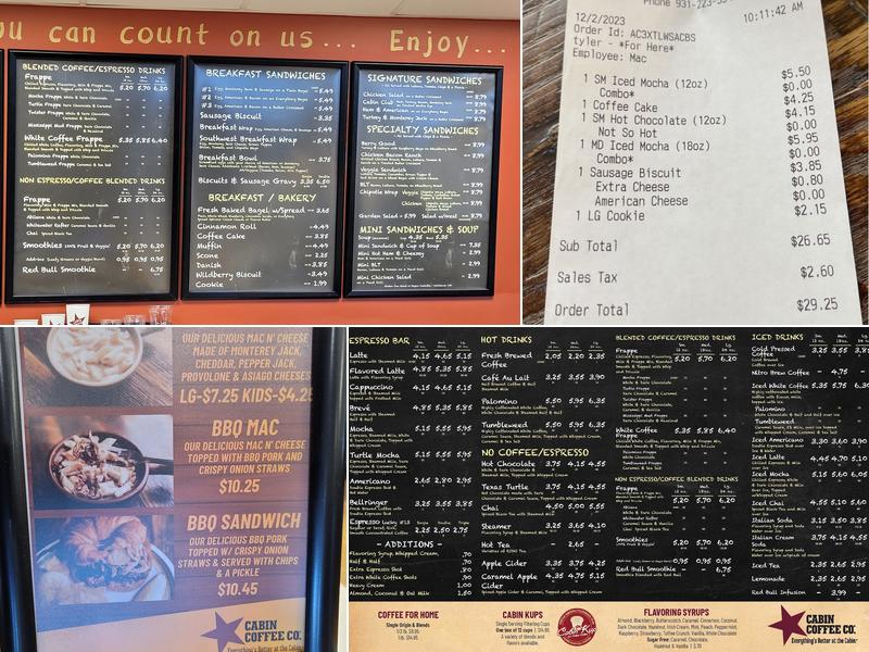 Cabin Coffee Co Menu