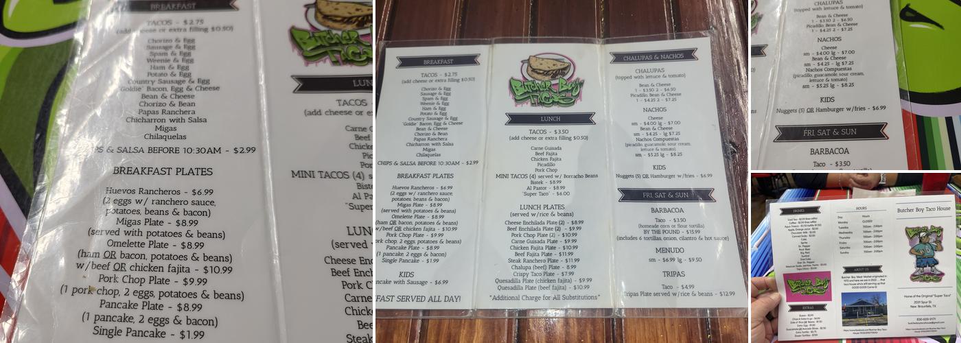 Butcher Boy Taco House Menu