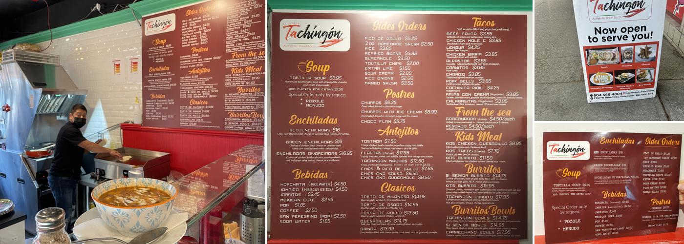 Tachingón Menu