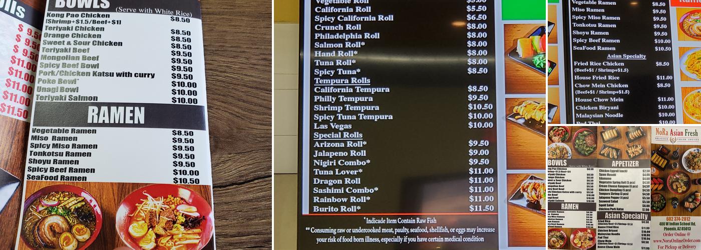 Nora Asian Fresh Menu