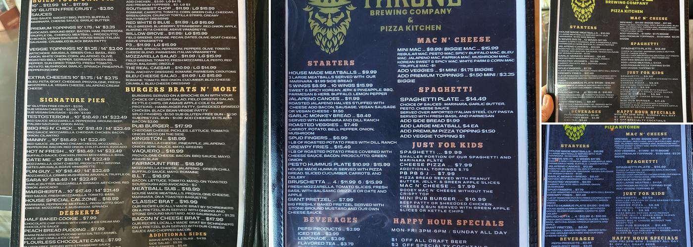 Throne Brewing & Pizza Kitchen Menu