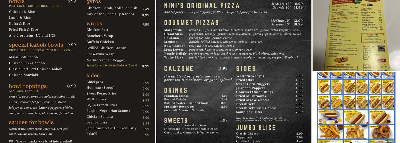 Sizzlys Hot Dogs Menu