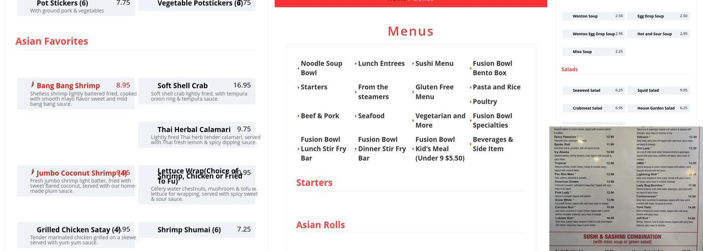 Fusion Bowl Cornelius Menu