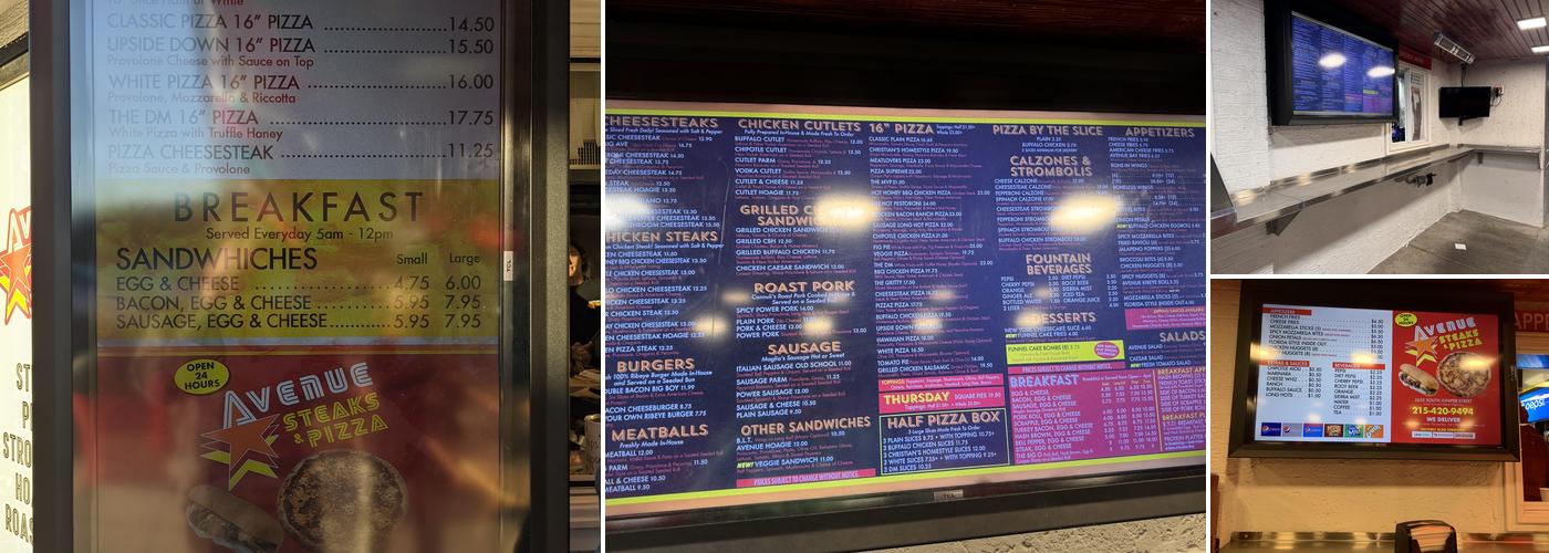 Avenue Steaks & Pizza Menu