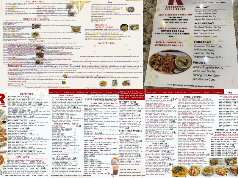 Rice & Spicy Thai Kitchen Menu