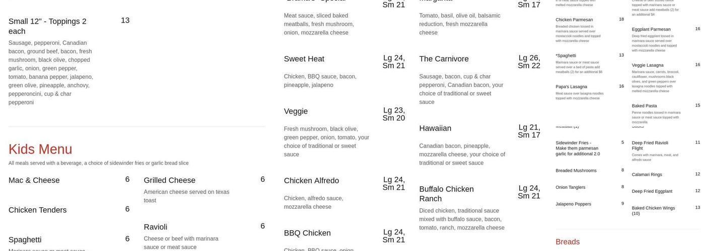 Brama's Pizzeria Menu