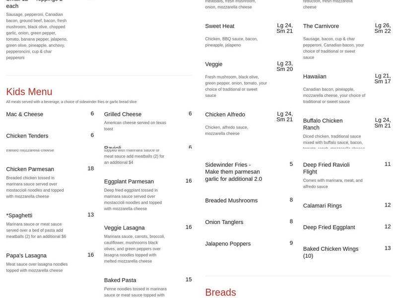 Brama's Pizzeria Menu