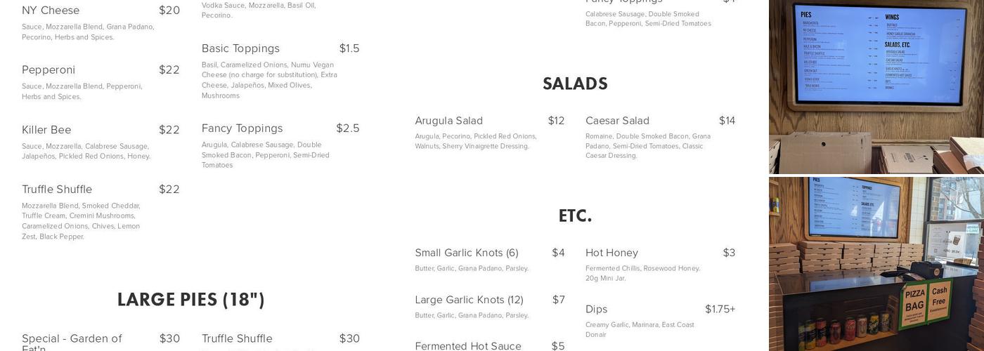 North of Brooklyn Pizzeria Menu