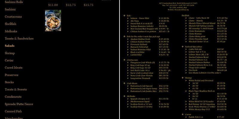 The Seafood Shop Gourmet & Charcuterie Menu