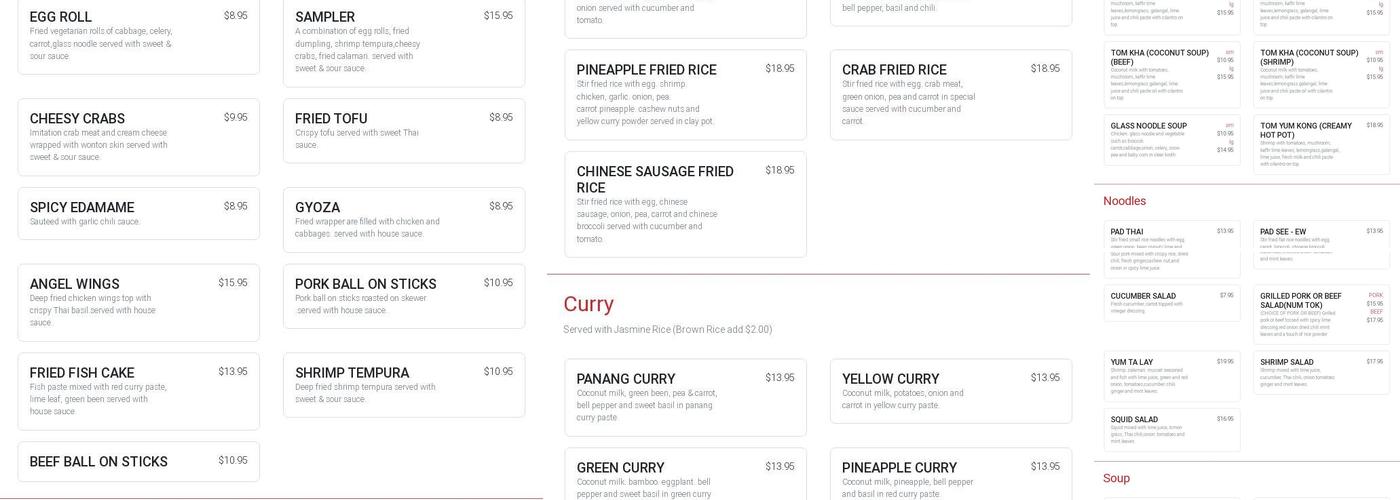Thai2You Menu