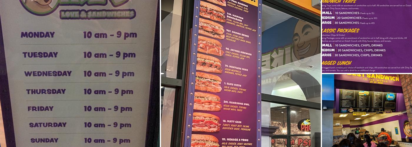 Ike's Love and Sandwiches Menu