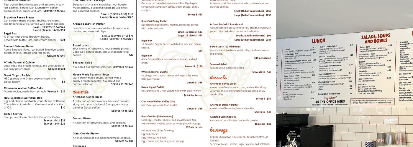 Hartford Baking Co. Menu