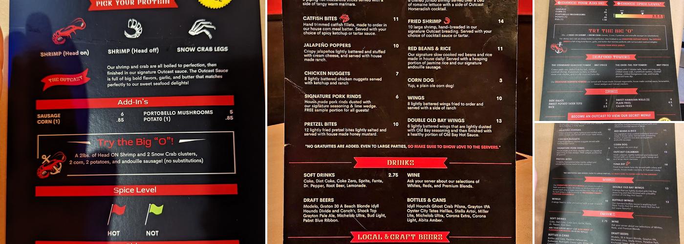 Outcast Seafood - Miramar Beach Menu