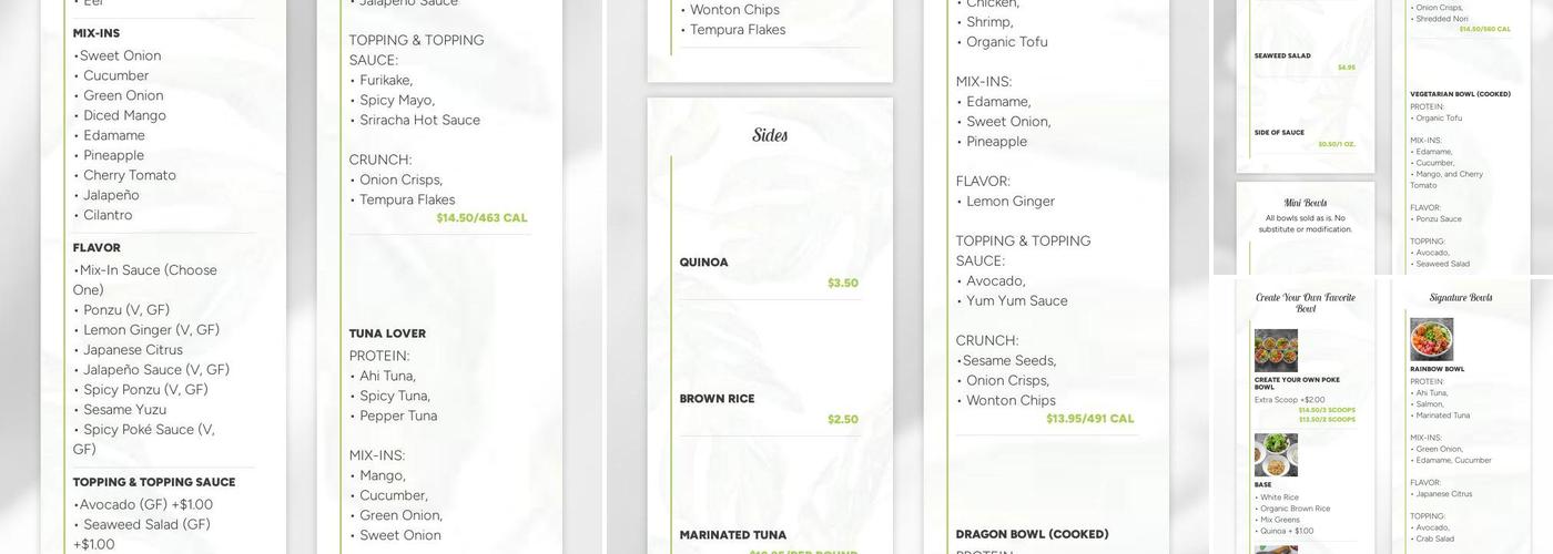 Hawaii Poke Bowl Menu