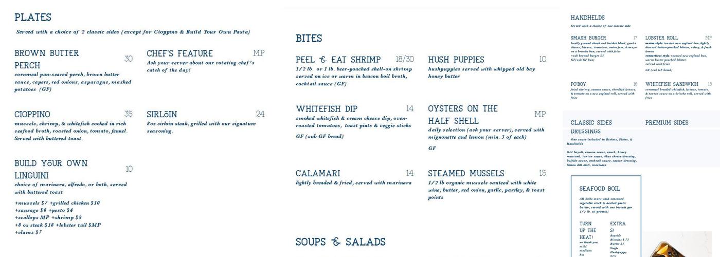 Beacon Corner Bar Menu