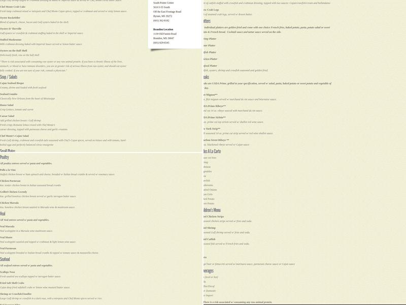 Monte's Steak & Seafood Menu