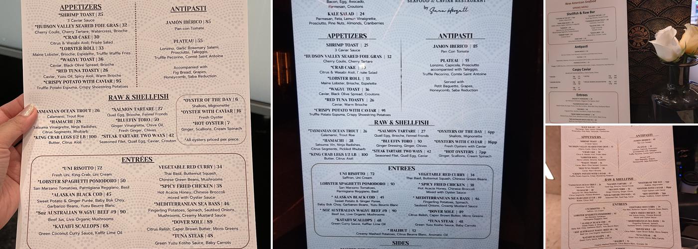 Aqua Seafood & Caviar Restaurant By Chef Shaun Hergatt Menu