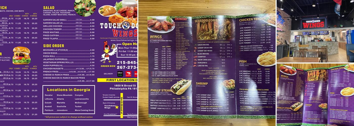 Touch Down Wings Menu