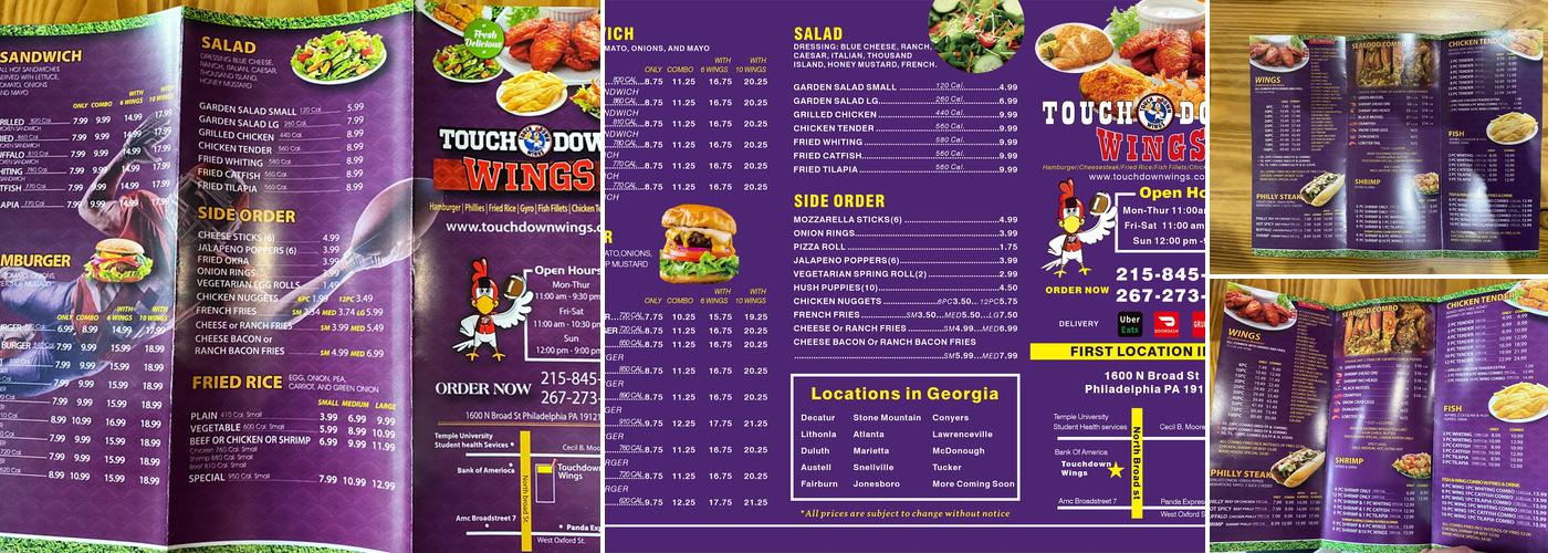 Touch Down Wings Menu