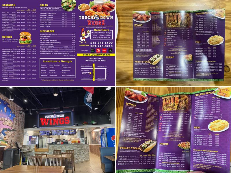 Touch Down Wings Menu