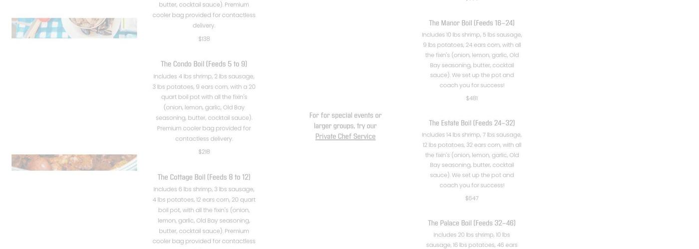 Firehouse Boil Delivery Menu