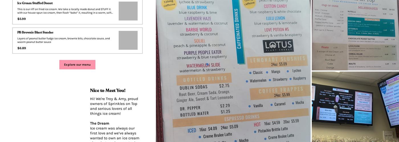 Sprinkles on Top Ice Cream Shop Menu