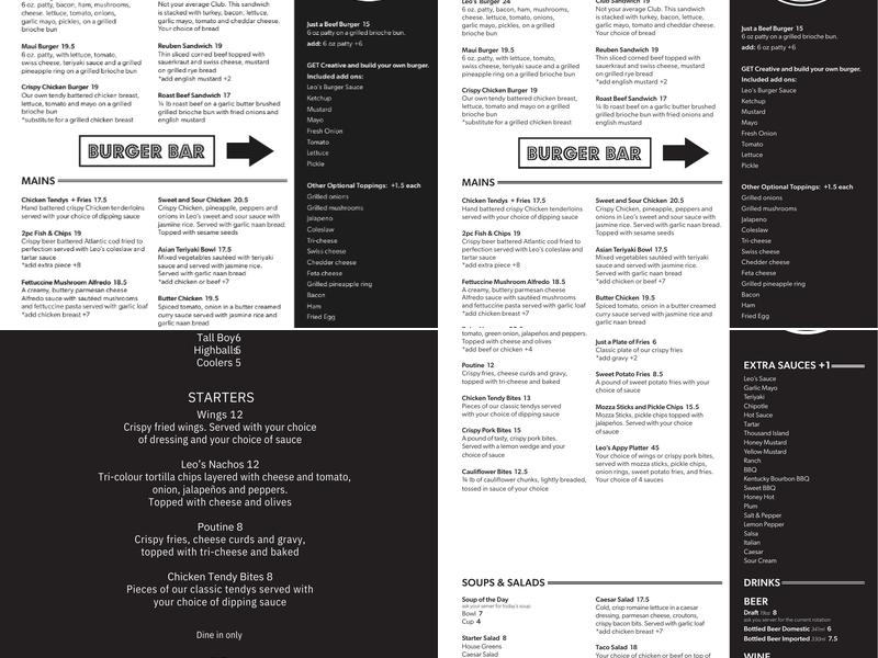 Leo's Kitchen +Bar Menu