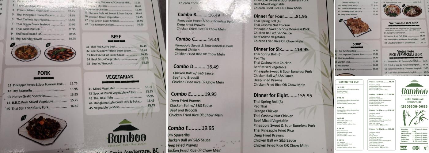 Bamboo house Menu