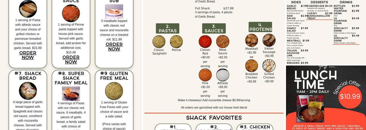 The Spaghetti Shack Menu