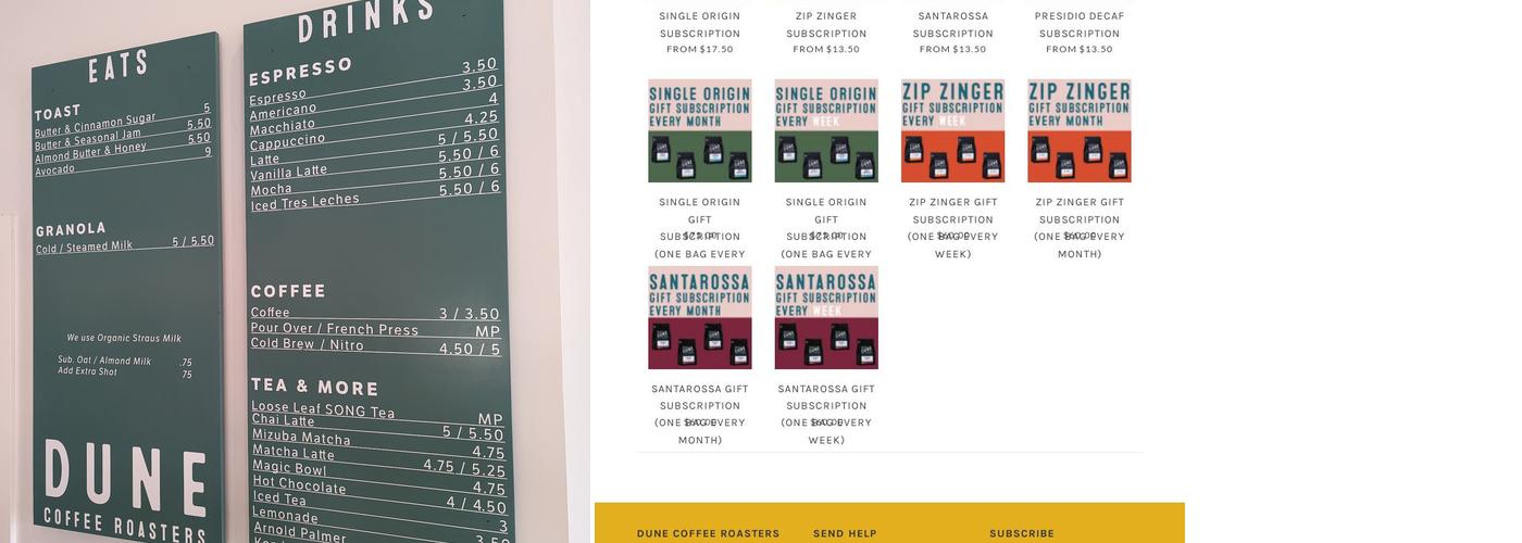 Dune Coffee Roasters Menu